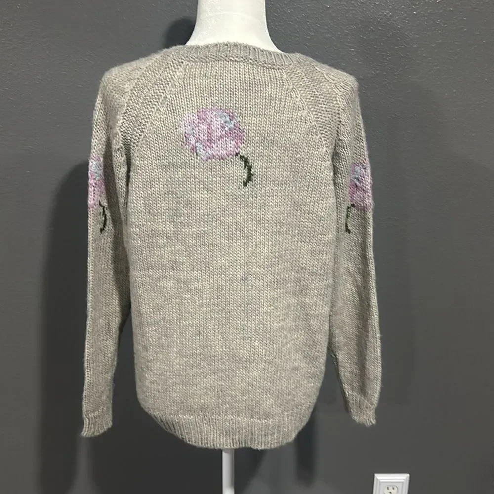 Philosophy Gray Wool Blend Crewneck Floral Sweater M - Picture 3 of 5